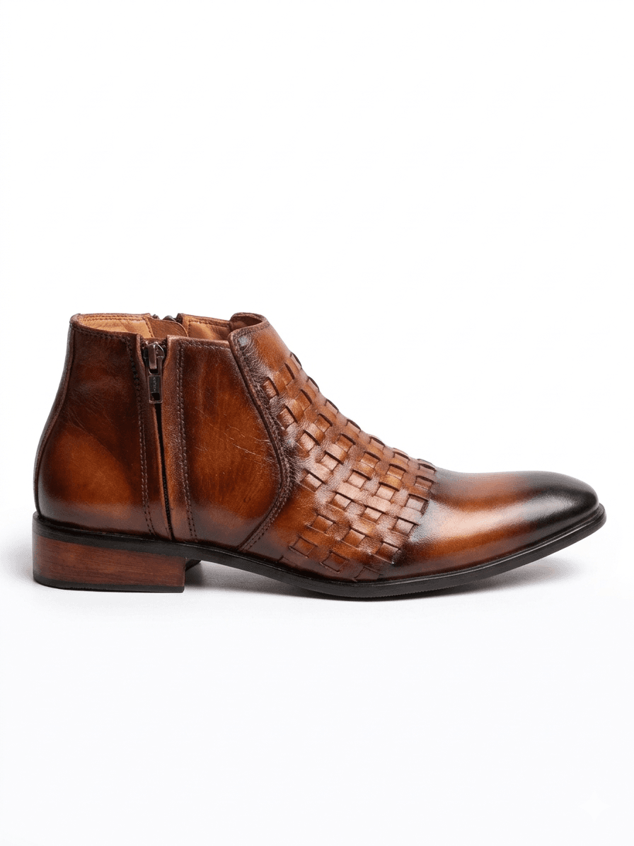AW Cognac Intrecciato Leather Boot