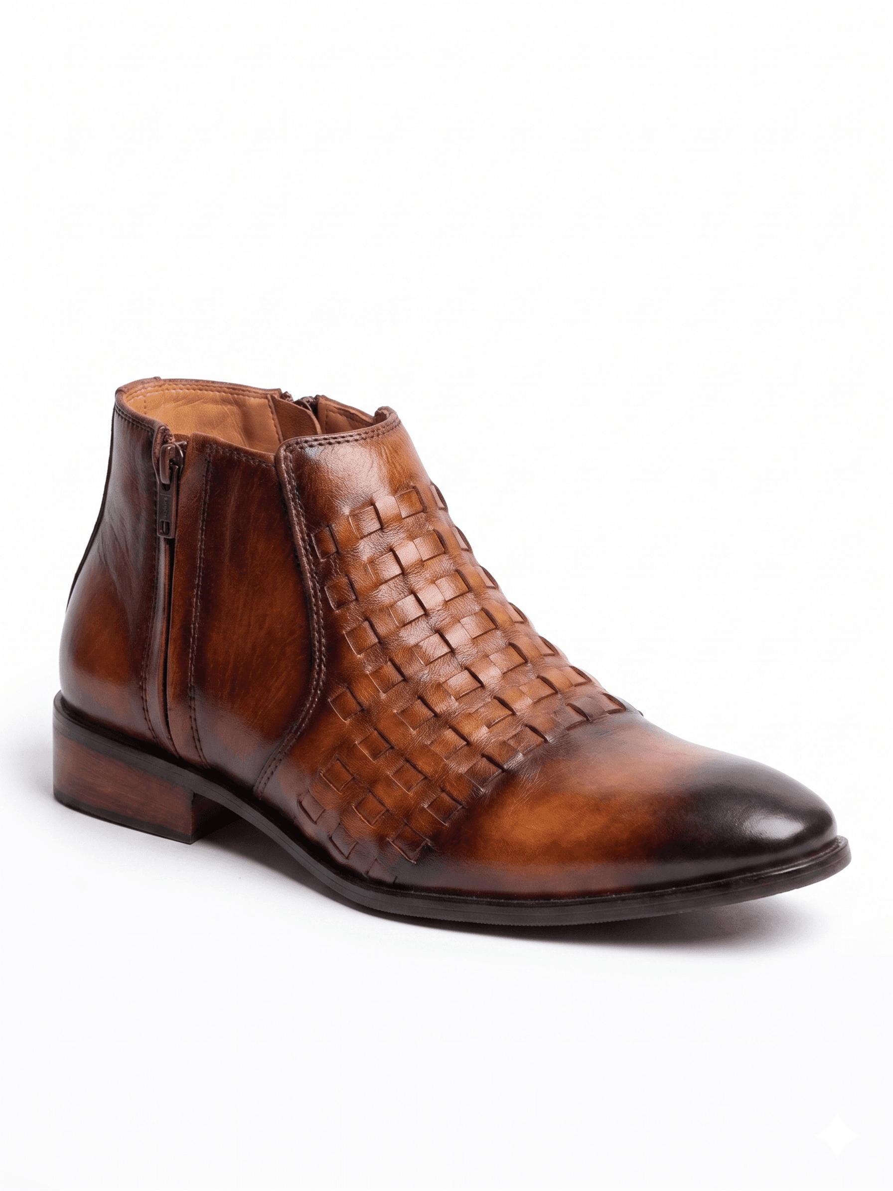 AW Cognac Intrecciato Leather Boot